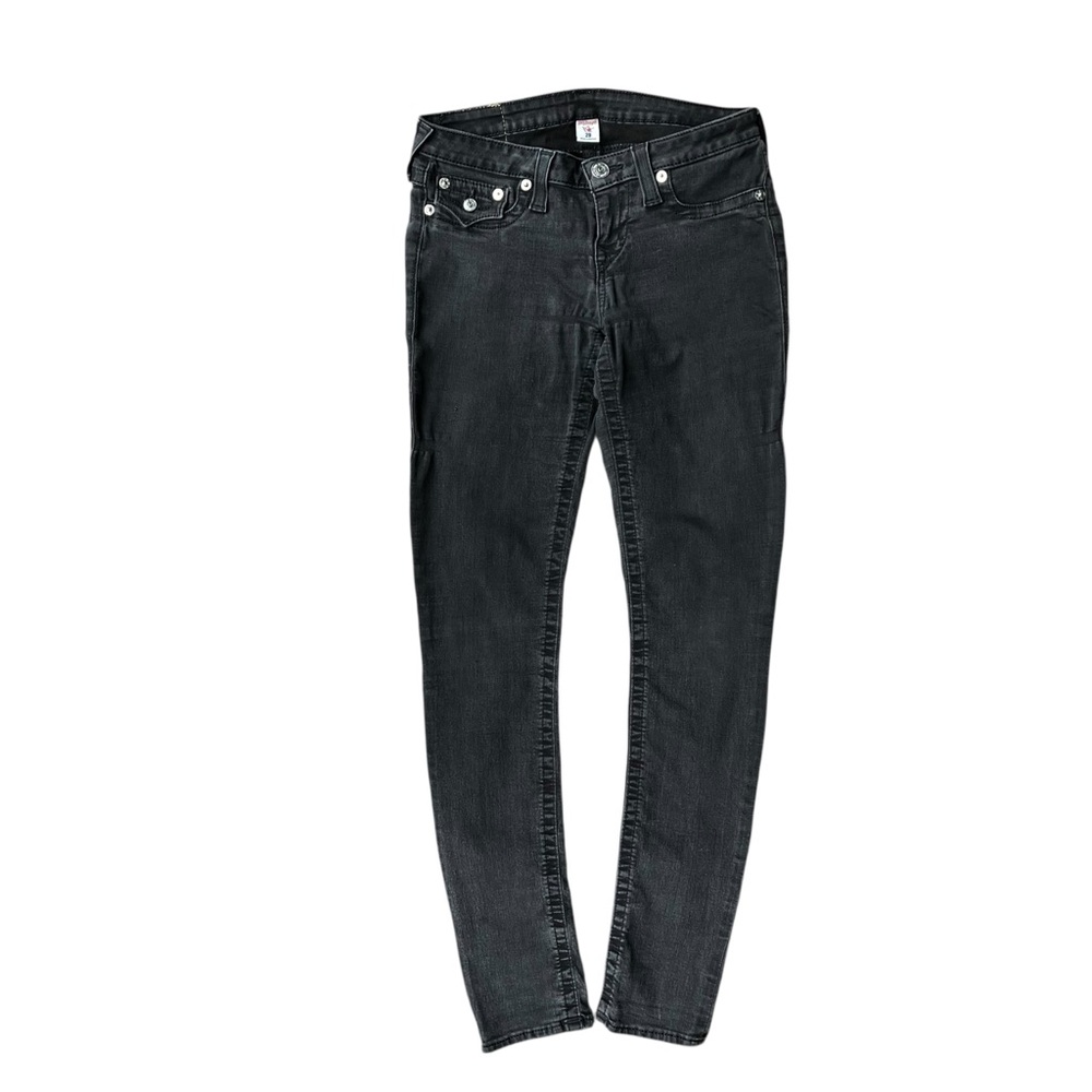 True Religion Skinny Flap Black Gray Jeans Women’s Size 28 Thick Stitch Y2K